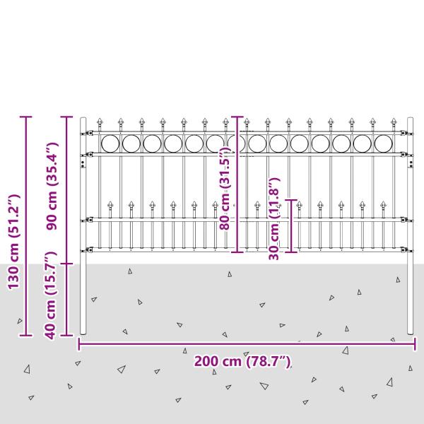 Spike-Ringzaun Schwarz 200 x 130 cm Pulverbeschichteter Stahl