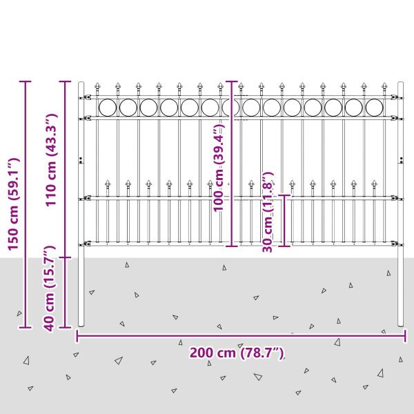 Spike-Ringzaun Schwarz 200 x 150 cm Pulverbeschichteter Stahl