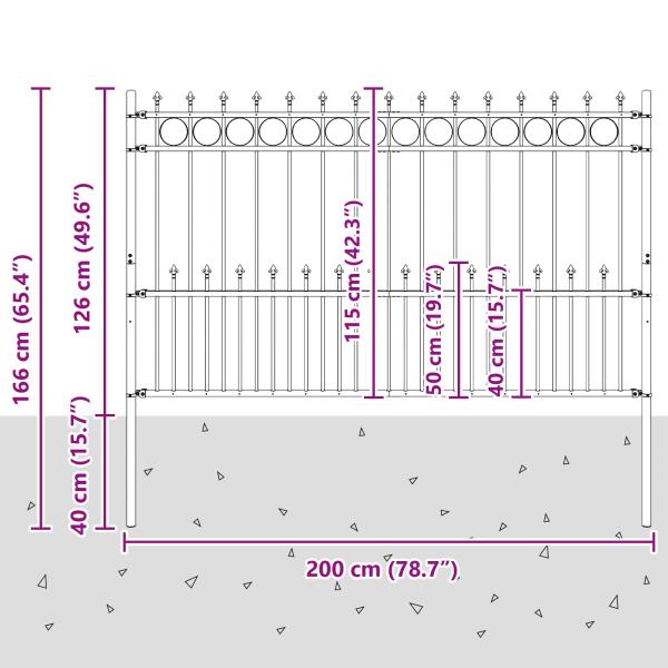 Spike-Ringzaun Schwarz 200 x 130 cm Pulverbeschichteter Stahl