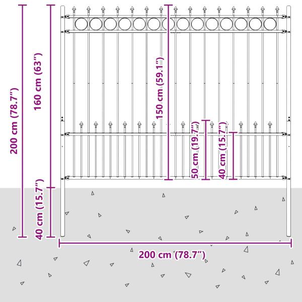 Spike-Ringzaun Schwarz 200 x 200 cm Pulverbeschichteter Stahl