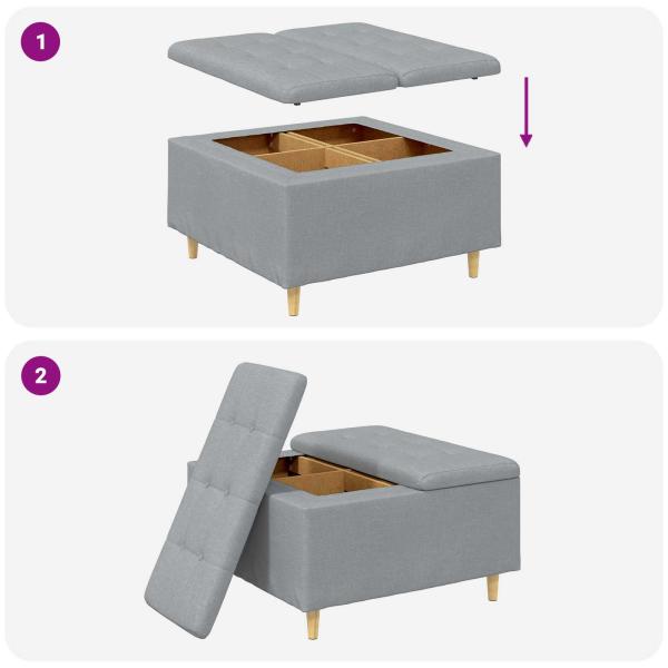 Knopf Hocker mit Kissen Hellgrau 80 x 80 x 45 cm Stoff