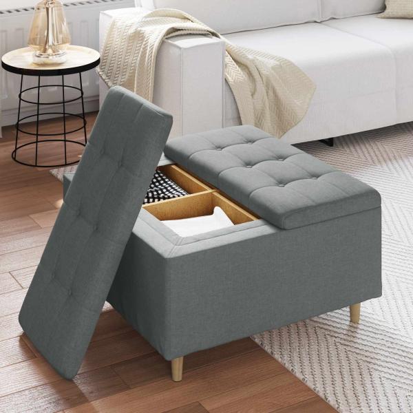 Knopf Hocker mit Kissen Dunkelgrau 80 x 80 x 45 cm Stoff