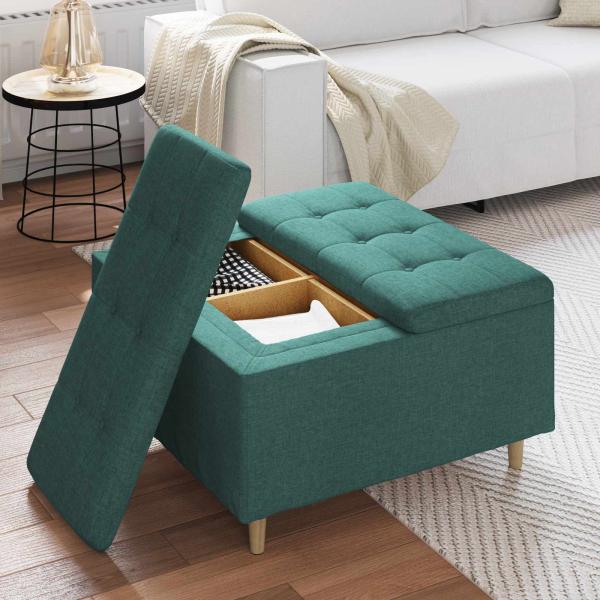 Knopf Hocker mit Kissen Dunkelgrün 80 x 80 x 45 cm Stoff