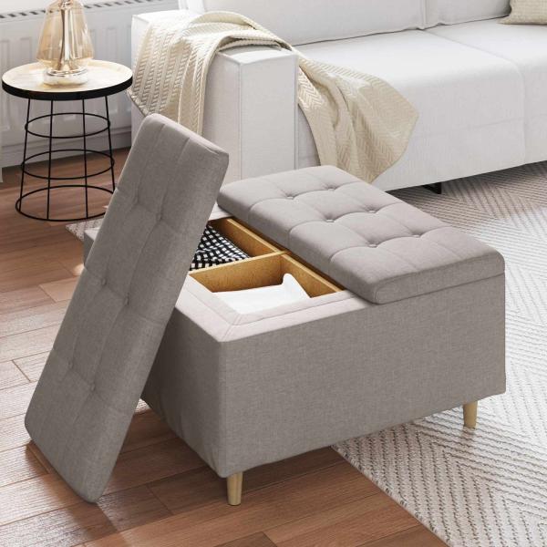 Knopf Hocker mit Kissen Taupe 80 x 80 x 45 cm Stoff