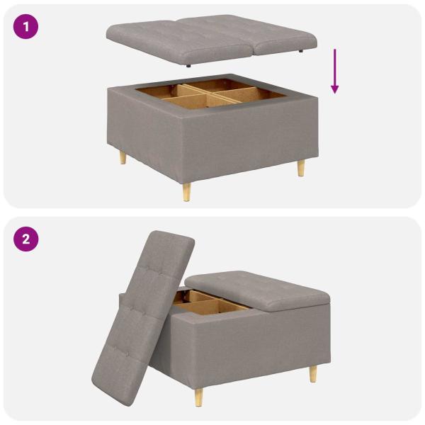 Knopf Hocker mit Kissen Taupe 80 x 80 x 45 cm Stoff