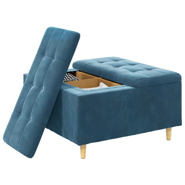 Knopf Hocker mit Kissen Blau 80 x 80 x 45 cm Samt
