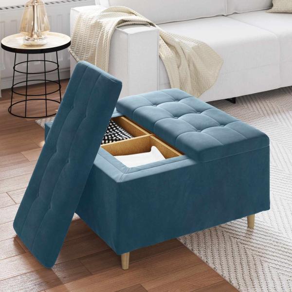 Knopf Hocker mit Kissen Blau 80 x 80 x 45 cm Samt