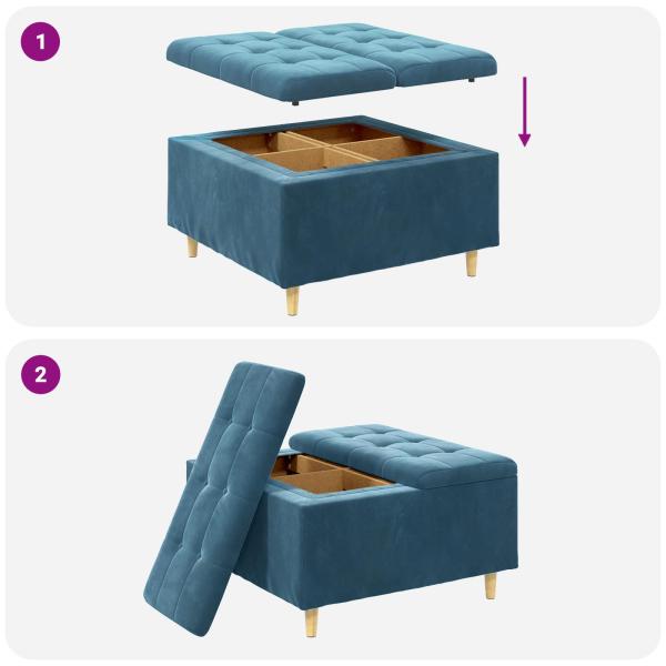 Knopf Hocker mit Kissen Blau 80 x 80 x 45 cm Samt