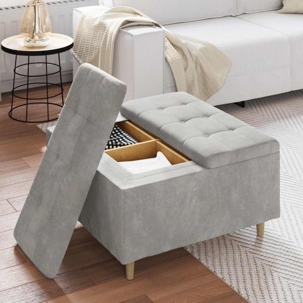 Ottoman mit Stauraum Hellgrau 80 x 80 x 45 cm Samt