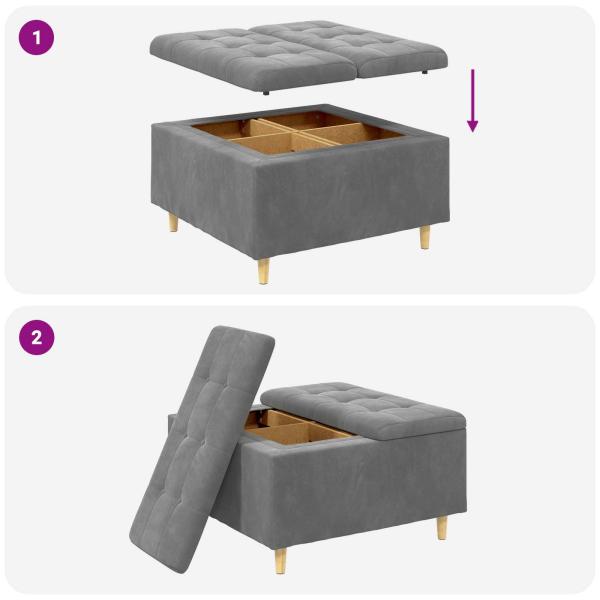 Knopf Hocker mit Kissen Dunkelgrau 80 x 80 x 45 cm Samt