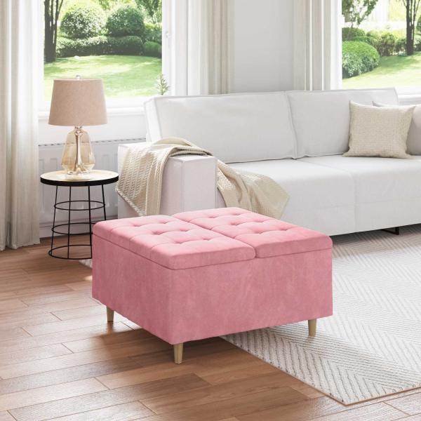 ARDEBO.de - Knopf Hocker mit Kissen Rosa 80 x 80 x 45 cm Samt