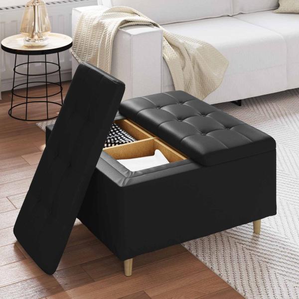 Knopf Hocker mit Kissen Schwarz 80 x 80 x 45 cm Kunstleder