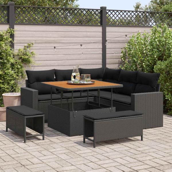 ARDEBO.de - Gartensofa-set 9 Stk. 6-Sitzanzahl Schwarz Poly-Rattan