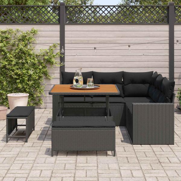Gartensofa-set 9 Stk. 6-Sitzanzahl Schwarz Poly-Rattan