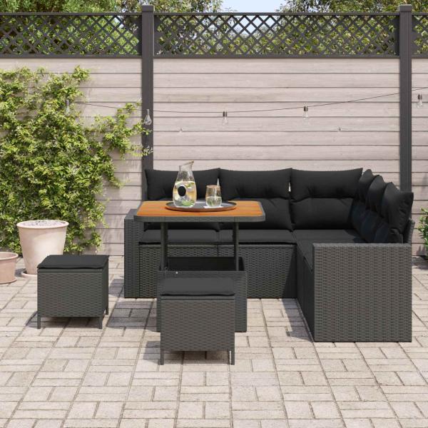 Gartensofa-set 9 Stk. 6-Sitzanzahl Schwarz Poly-Rattan