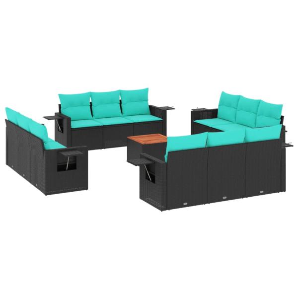 13-teiliges Gartensofa-Set mit Kissen, schwarzes Polyrattan