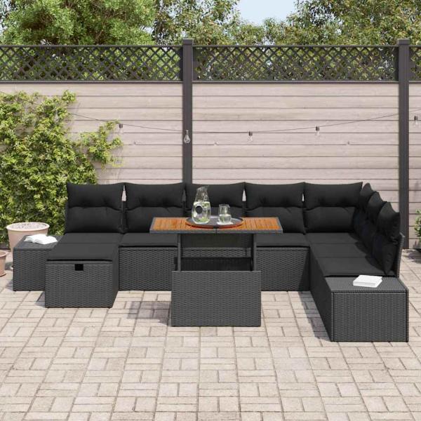 Garten-Sofa-Set mit Speicher 9 pcs Schwarz Poly Rattan