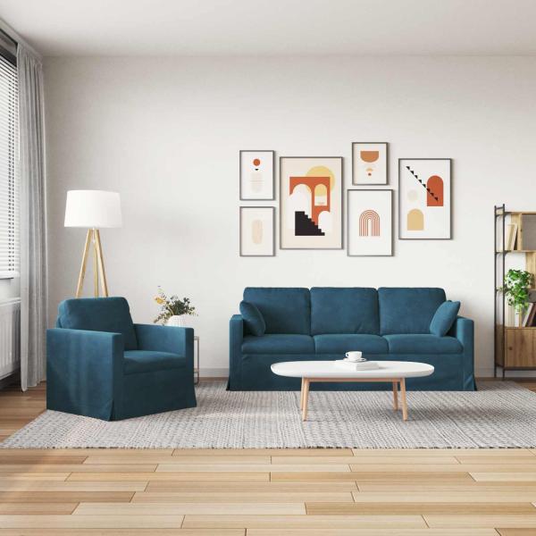 Sofa 2 pcs Blau Gesamtabmessungen: 198 x 78 x 80 cm (B x T x H)