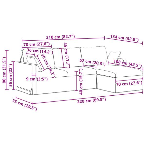 ARDEBO.de - Sofa Blau Gesamtabmessungen: 228 x 134 x 80 cm (B x T x H) Samt