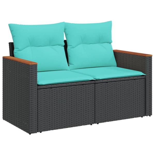 13-teiliges Gartensofa-Set mit Kissen, schwarzes Polyrattan