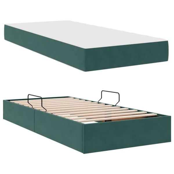 Aufbewahrungsbett mit Matratze Dunkelgrün 90 x 200 cm Samt