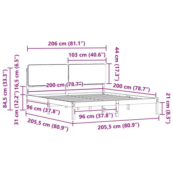 Bettgestell mit gepolstertem Kopfteil Hellgrau 200 x 200 cm