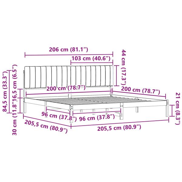 Bettgestell mit gepolstertem Kopfteil Schwarz 200 x 200 cm