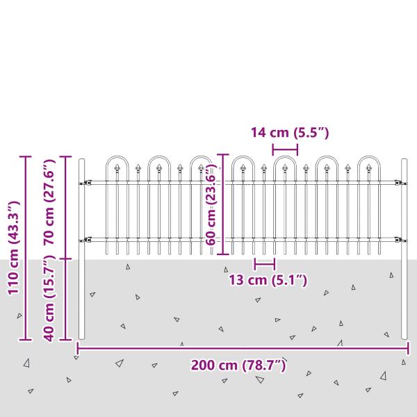 Spitzenbogenzaun Schwarz 200 x 130 cm Pulverbeschichteter Stahl