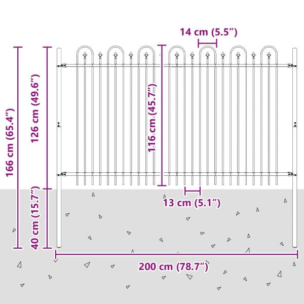 Spitzenbogenzaun Schwarz 200 x 130 cm Pulverbeschichteter Stahl