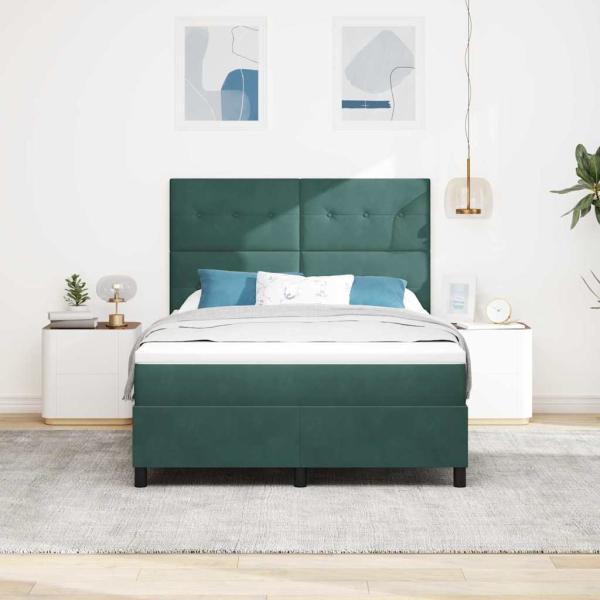 LED Boxspringbett mit Kopfteil Dunkelgrün 140 x 200 cm Samt