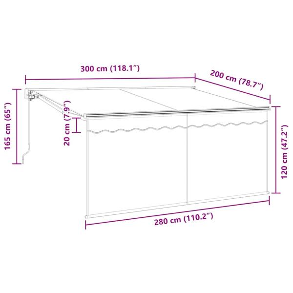 Einziehbare Markise Creme 300 x 200 cm Stoff