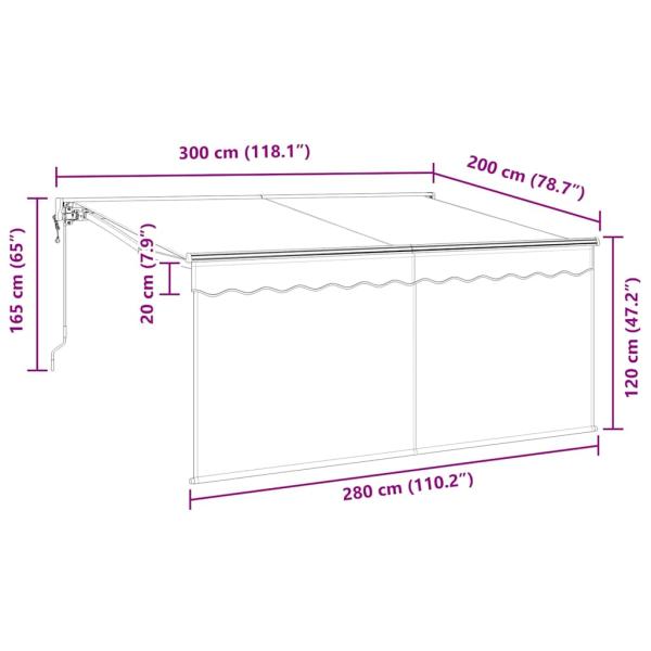 Einziehbare Markise Creme 300 x 200 cm Polyester und Aluminium