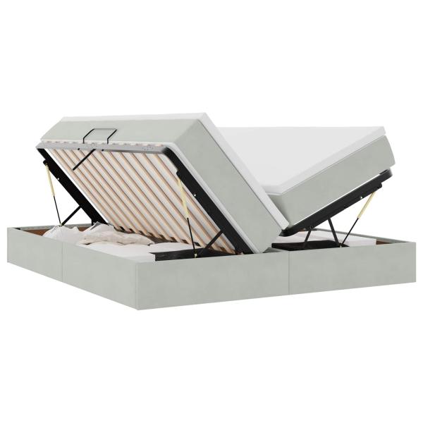 Aufbewahrungsbett mit Matratze Hellgrau 200 x 200 cm Samt
