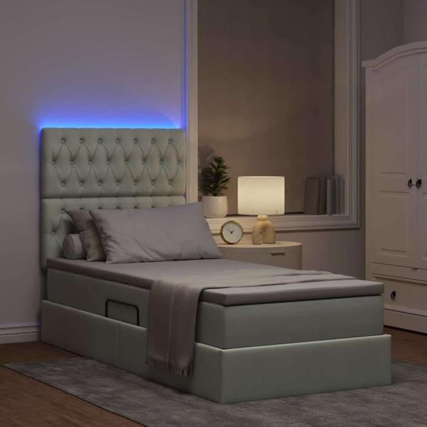 ARDEBO.de - Bett mit Stauraum und LED mit LED Hellgrau 100 x 200 cm Samt