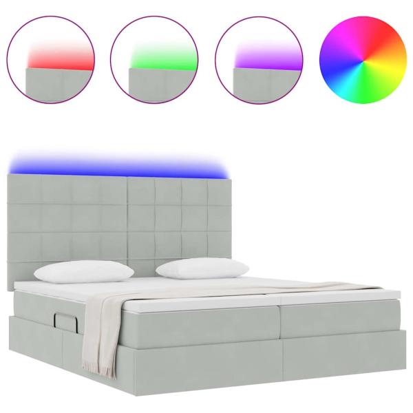 Bett mit LED-Lichtleisten Hellgrau 200 x 200 cm Samt