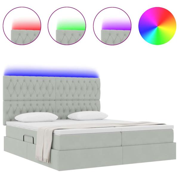 Bett mit LED-Lichtleisten Hellgrau 200 x 200 cm Samt
