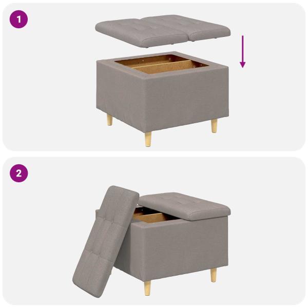 Aufbewahrungsottomane mit Kissen Taupe 60 x 60 x 45 cm Stoff