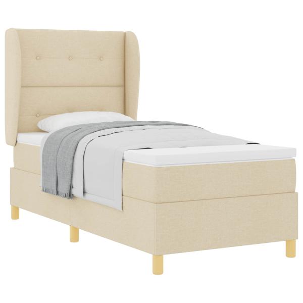 Boxspringbett mit Matratze Dunkelgrau 90x190 cm Creme Stoff