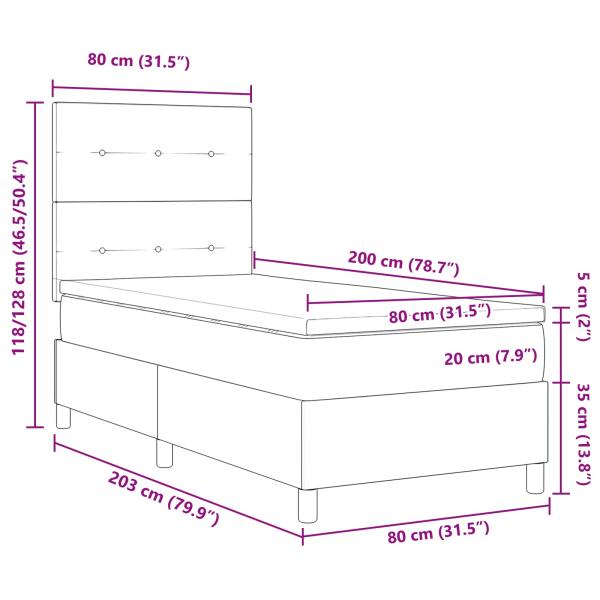 Boxspringbett mit Matratze mit LED Taupe 80 x 200 cm Stoff