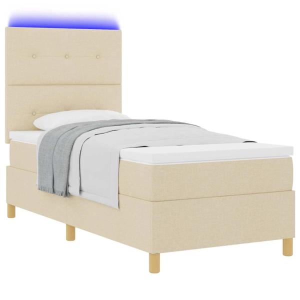 LED Boxspringbett mit Matratze Creme 90 x 190 cm Stoff