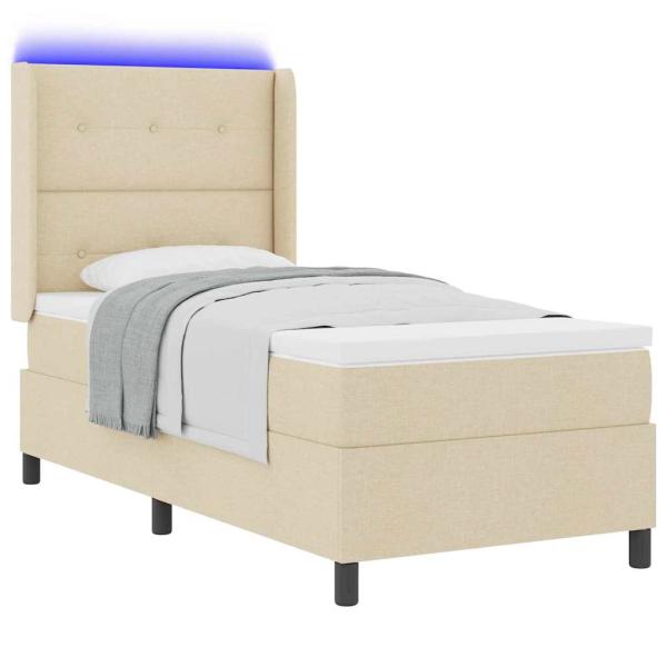 LED Boxspringbett mit Kopfteil Creme 90 x 190 cm Stoff
