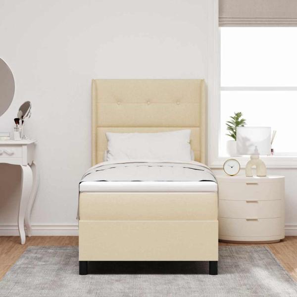 LED Boxspringbett mit Kopfteil Creme 90 x 190 cm Stoff