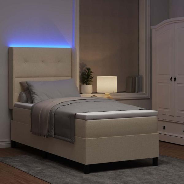 LED Boxspringbett mit Kopfteil Creme 90 x 190 cm Stoff