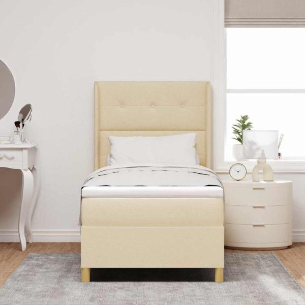 Boxspringbett mit Matratze Creme 140 x 190 cm Stoff