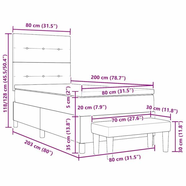 Boxspringbett mit Matratze mit Kopfteil Creme 80 x 200 cm Stoff
