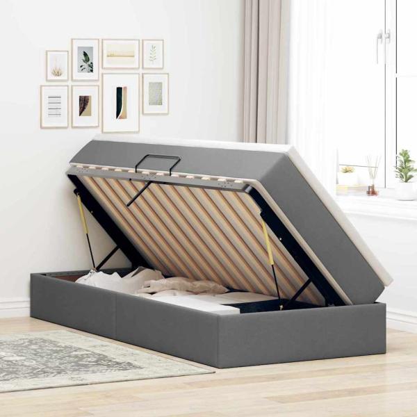 Aufbewahrungsbett mit Matratze Dunkelgrau 90 x 190 cm Polyester