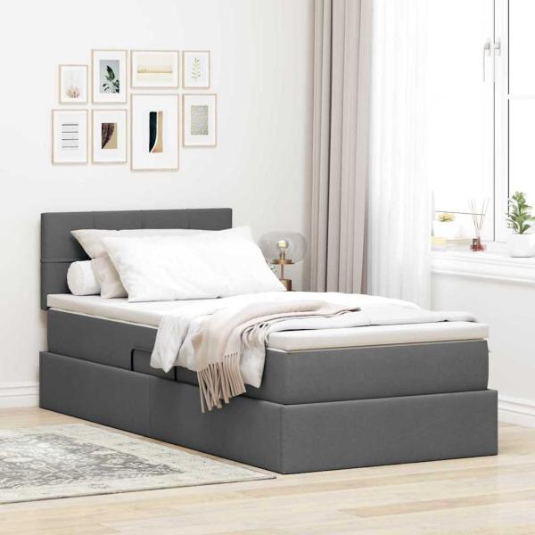 ARDEBO.de - LED-Speicherbett mit Matratze Dunkelgrau 90 x 190 cm Stoff