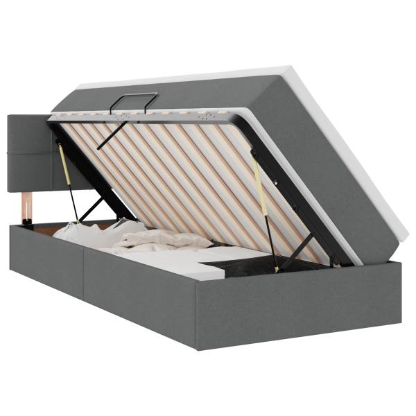 LED-Speicherbett mit Matratze Dunkelgrau 90 x 190 cm Stoff