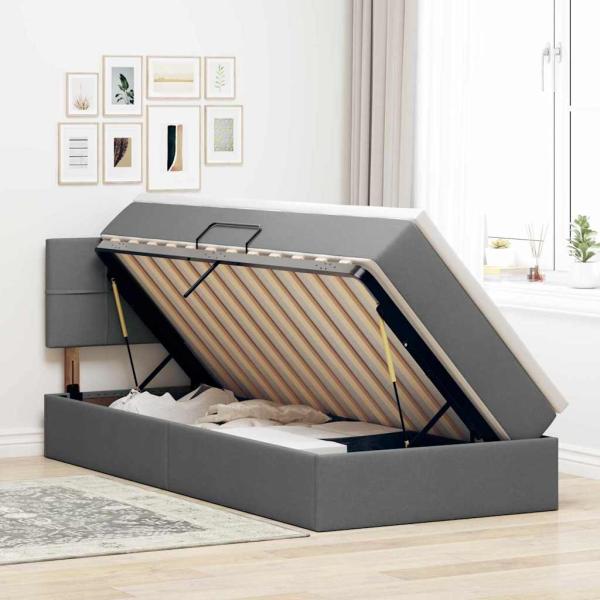 LED-Speicherbett mit Matratze Dunkelgrau 90 x 190 cm Stoff