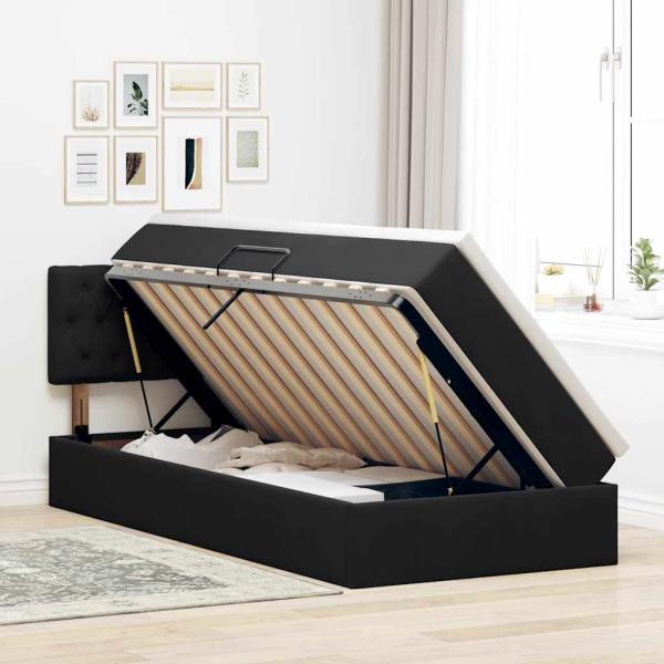 LED-Speicherbett mit Matratze Schwarz 90 x 190 cm Samt